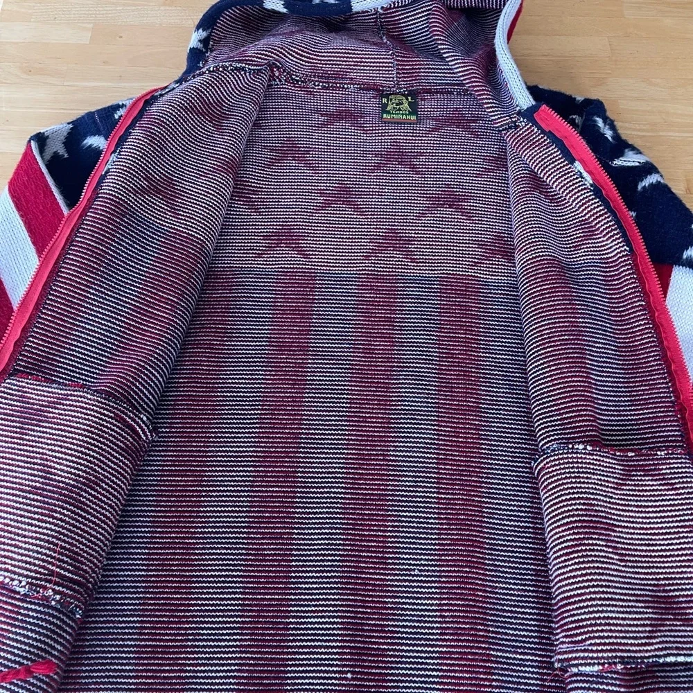 VTG Tejidos Ruminahui America USA Flag Patriotic Hooded Sweater Jacket Size L